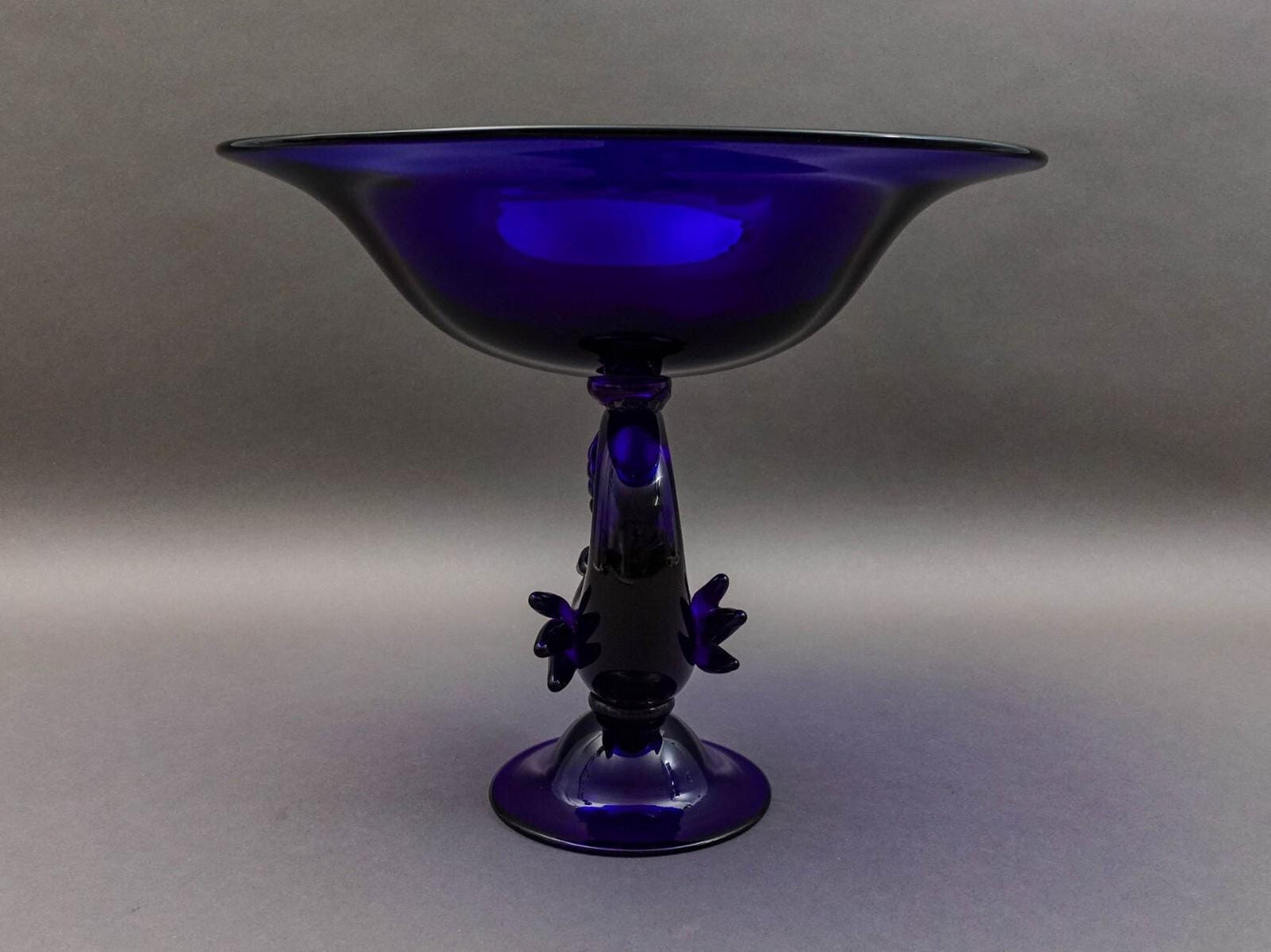 Archimede Seguso Murano Italy Cobalt Blue Glass Dolphin Fish Compote Bowl (Read)