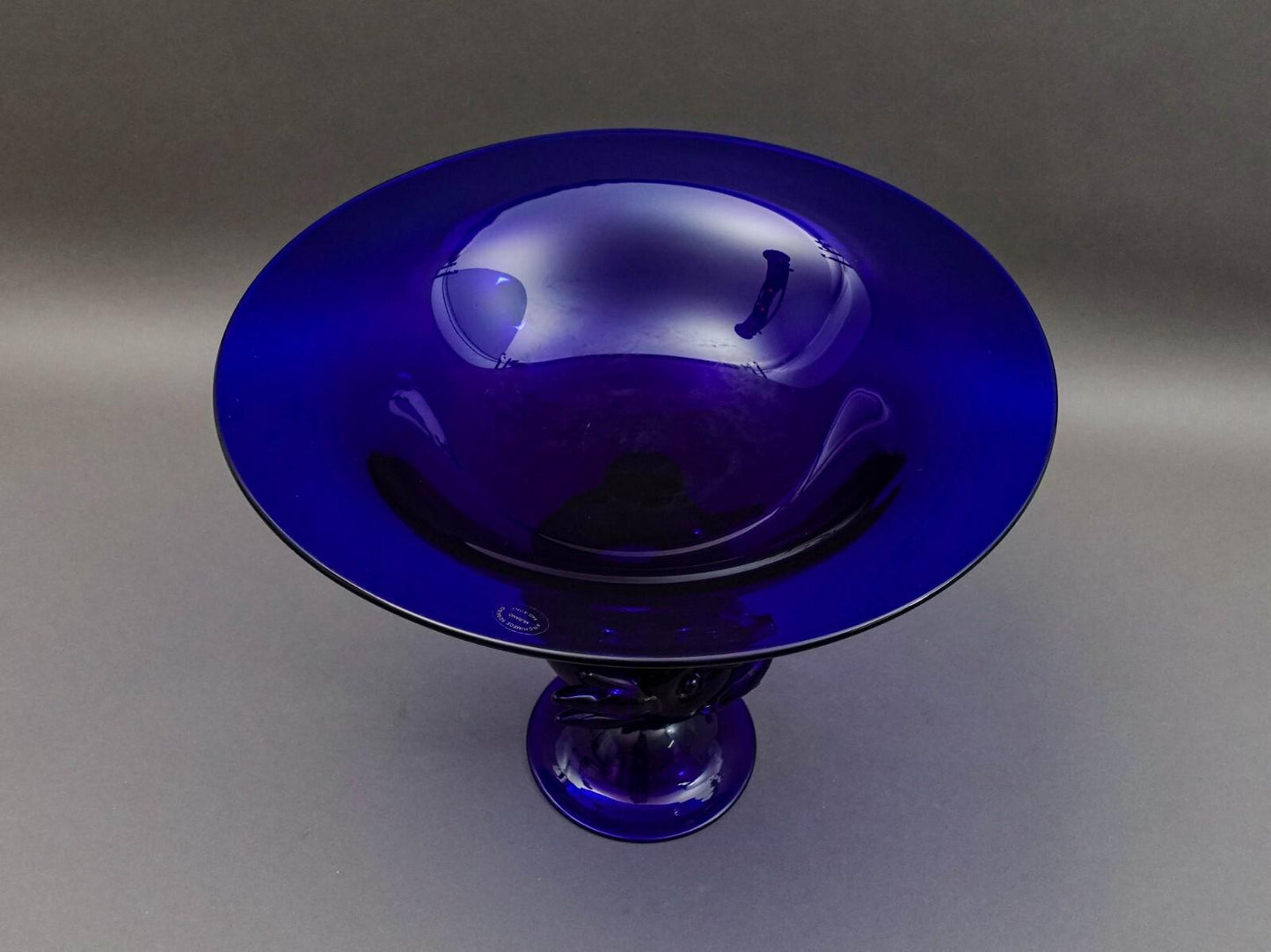 Archimede Seguso Murano Italy Cobalt Blue Glass Dolphin Fish Compote Bowl (Read)