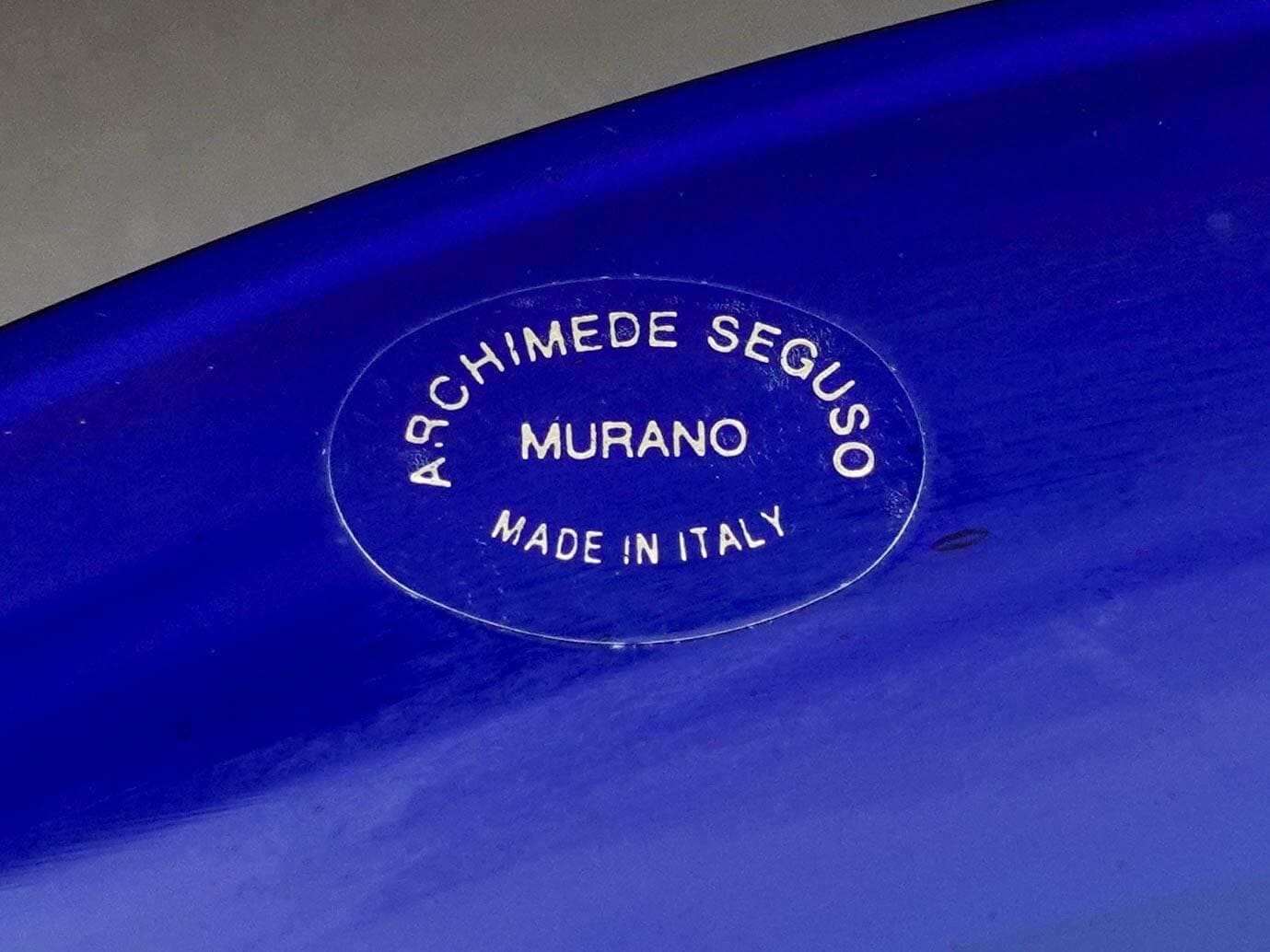 Archimede Seguso Murano Italy Cobalt Blue Glass Dolphin Fish Compote Bowl (Read)