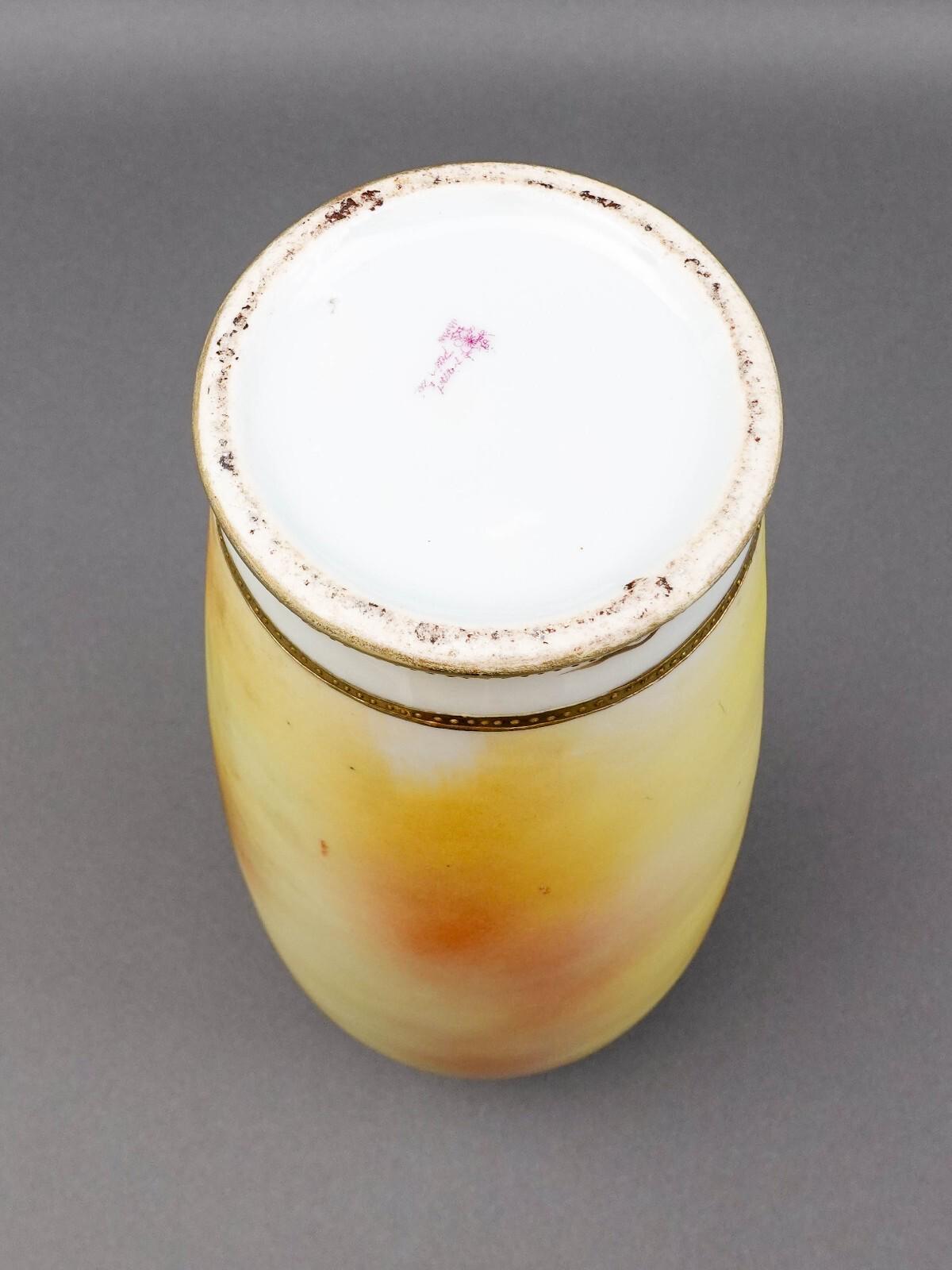 Nippon Japan Antique Hand Painted Floral Gold Gilt Porcelain Handled Vase