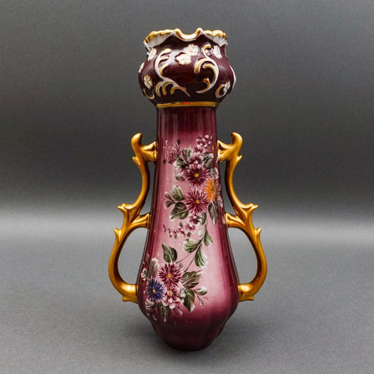 Richard Klemm Dresden Germany Antique Gold Gilt Floral Porcelain Mantle Vase