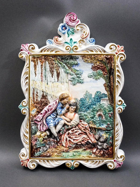 R. Capodimonte Italy Vintage Romantic Couple Relief Porcelain Wall Plaque