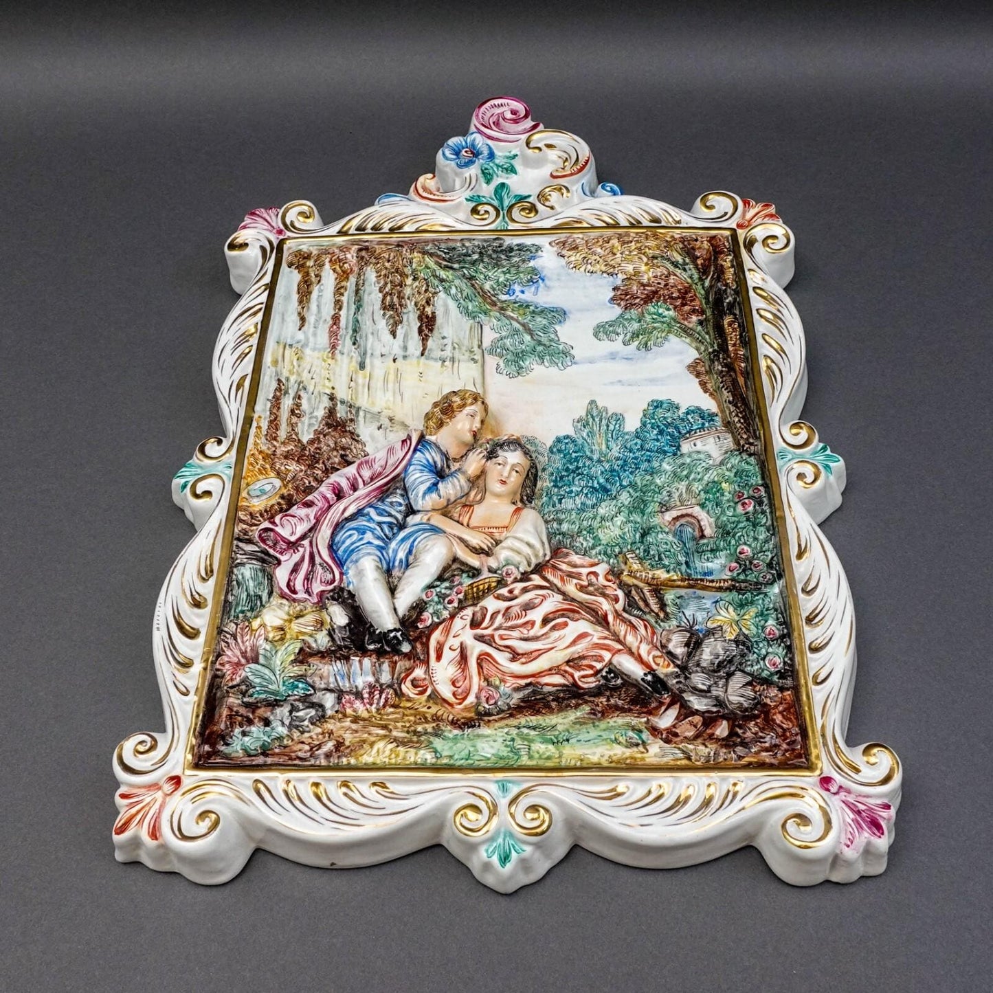 R. Capodimonte Italy Vintage Romantic Couple Relief Porcelain Wall Plaque