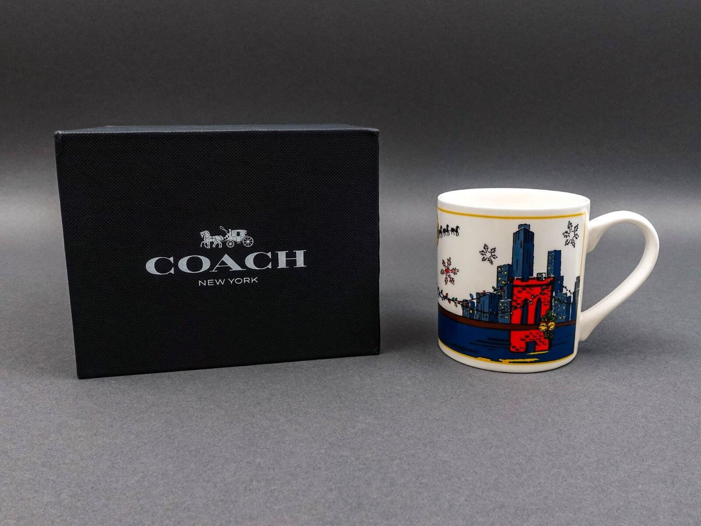 Coach NY Holiday Brooklyn Bridge Scene 12 oz Ceramic Mug Cup With Box