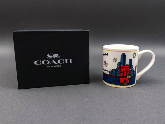 Coach NY Holiday Brooklyn Bridge Scene 12 oz Ceramic Mug Cup With Box