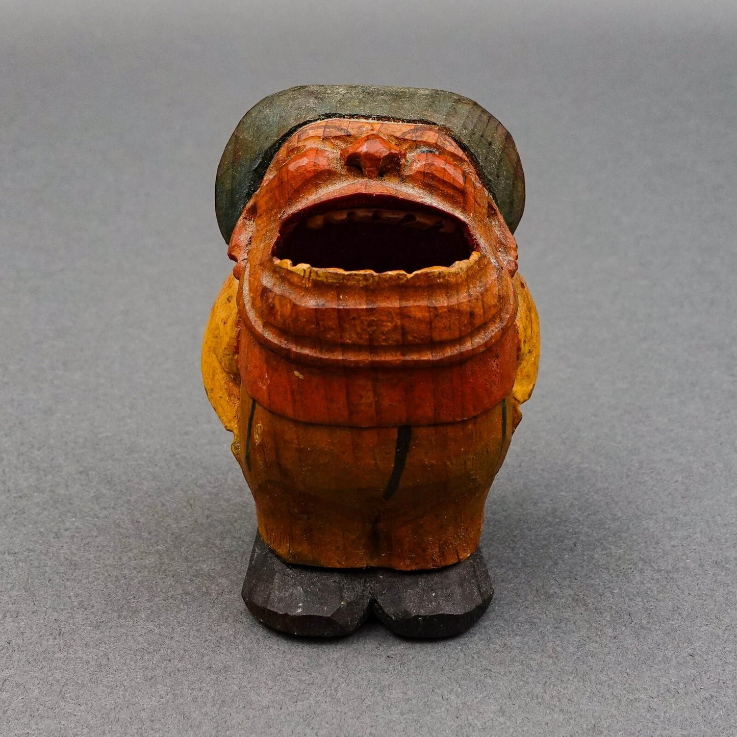 Anri Italy Early Vintage Hand Carved Wood Big Mouth Toothpick Match Holder