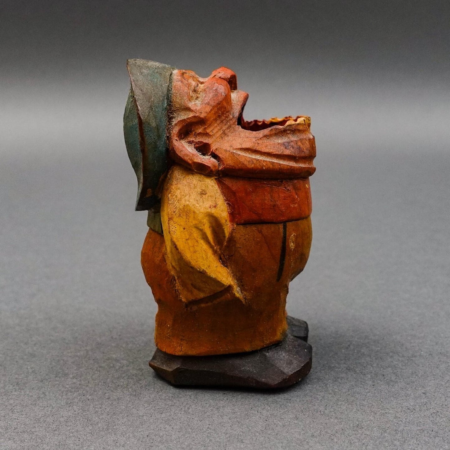 Anri Italy Early Vintage Hand Carved Wood Big Mouth Toothpick Match Holder