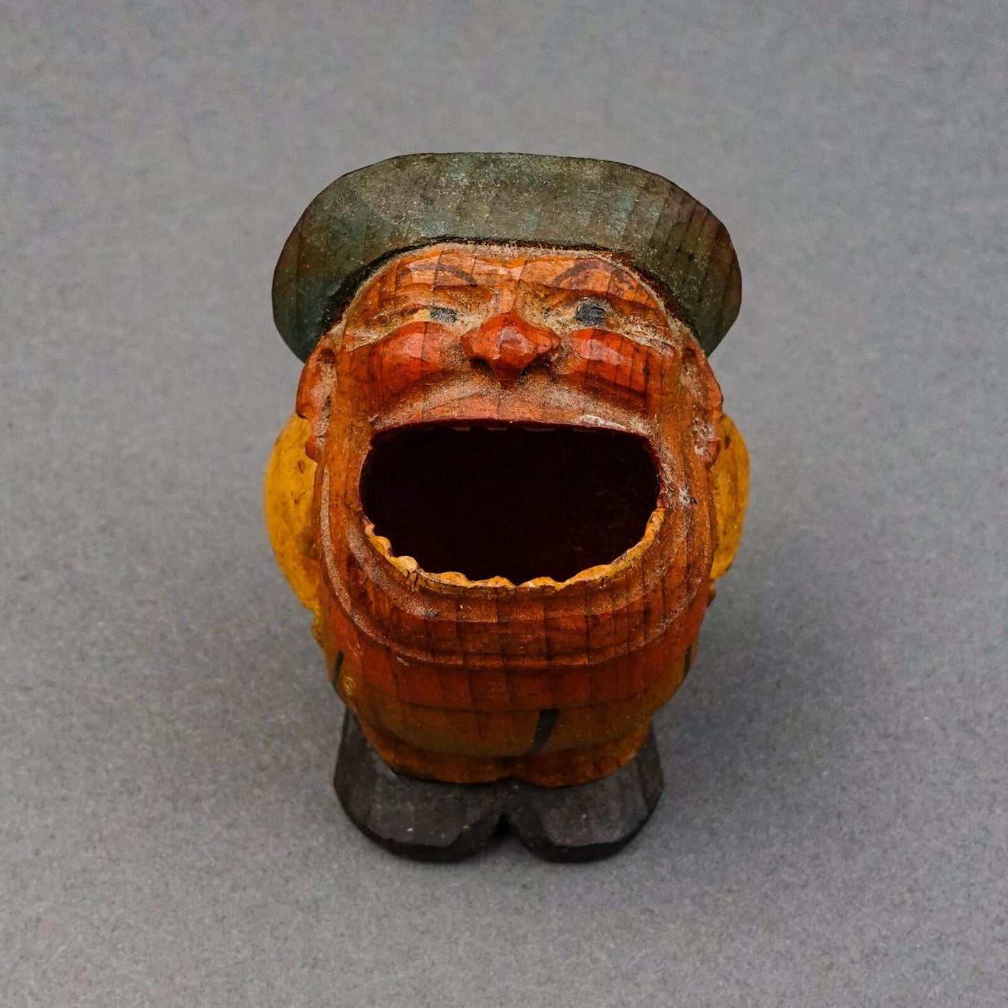 Anri Italy Early Vintage Hand Carved Wood Big Mouth Toothpick Match Holder