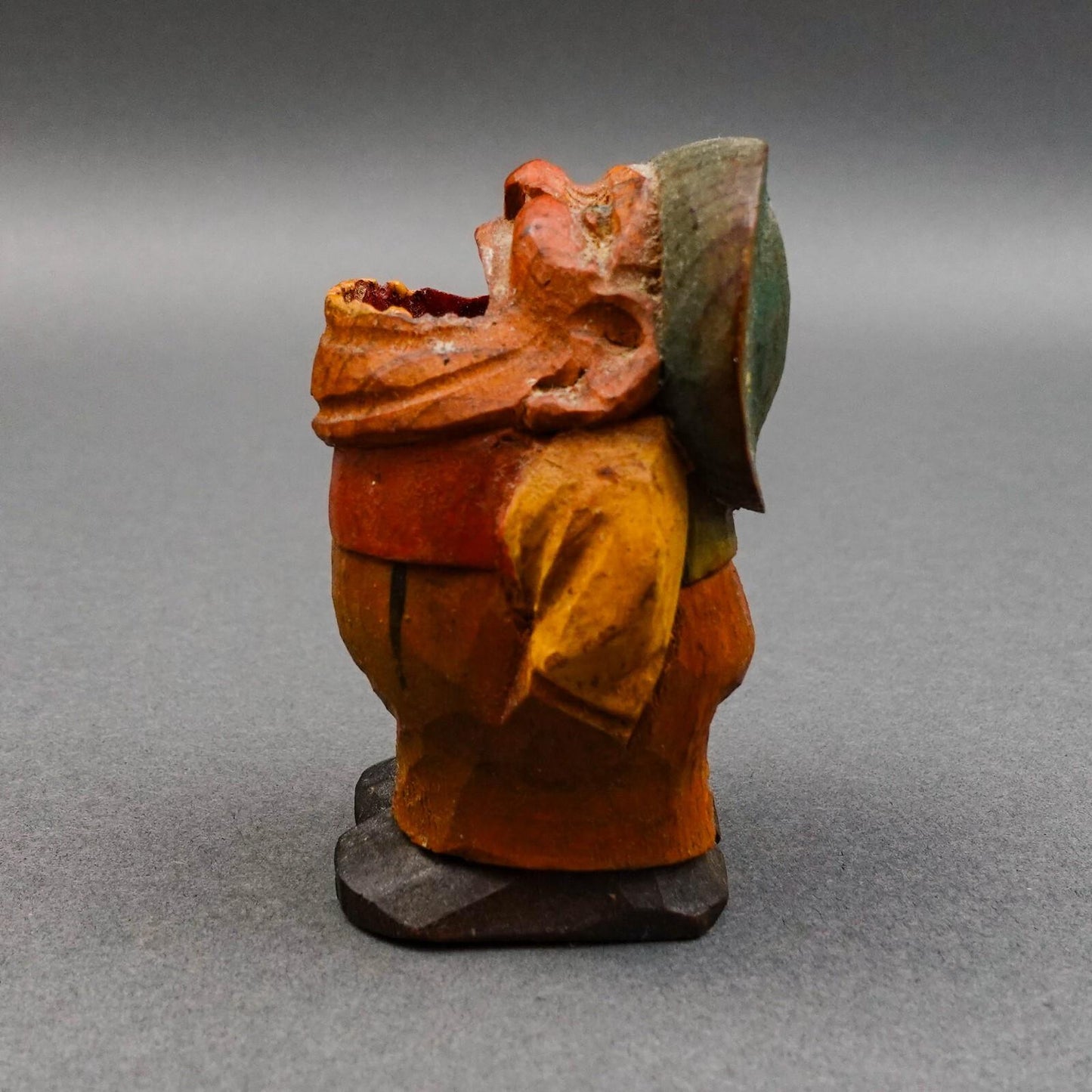 Anri Italy Early Vintage Hand Carved Wood Big Mouth Toothpick Match Holder