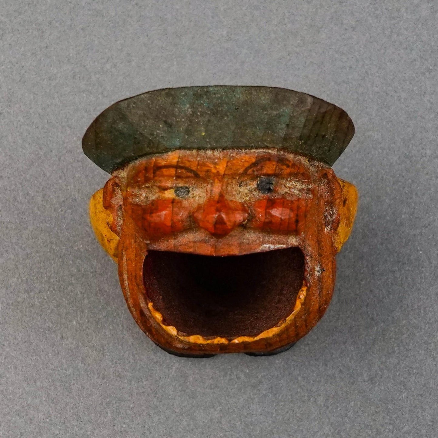 Anri Italy Early Vintage Hand Carved Wood Big Mouth Toothpick Match Holder