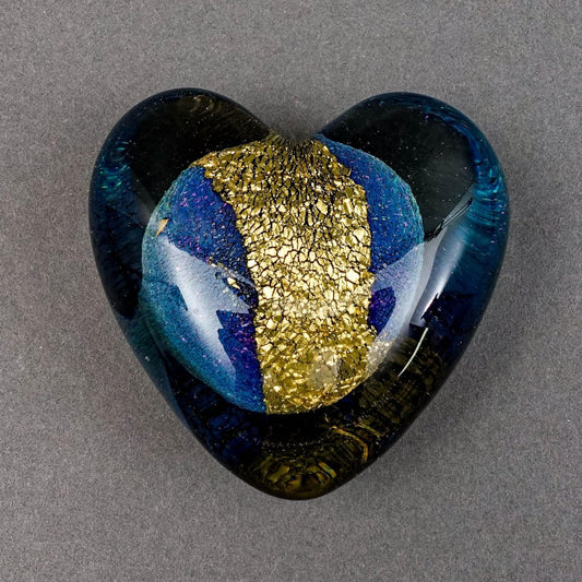 Eickholt Signed 1996 Iridescent Dichroic Gold Foil Heart Art Glass Paperweight