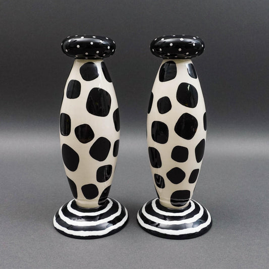 Rita Duvall 1992 Signed Post Modern Art Pottery Candlestick Candle Holder Set