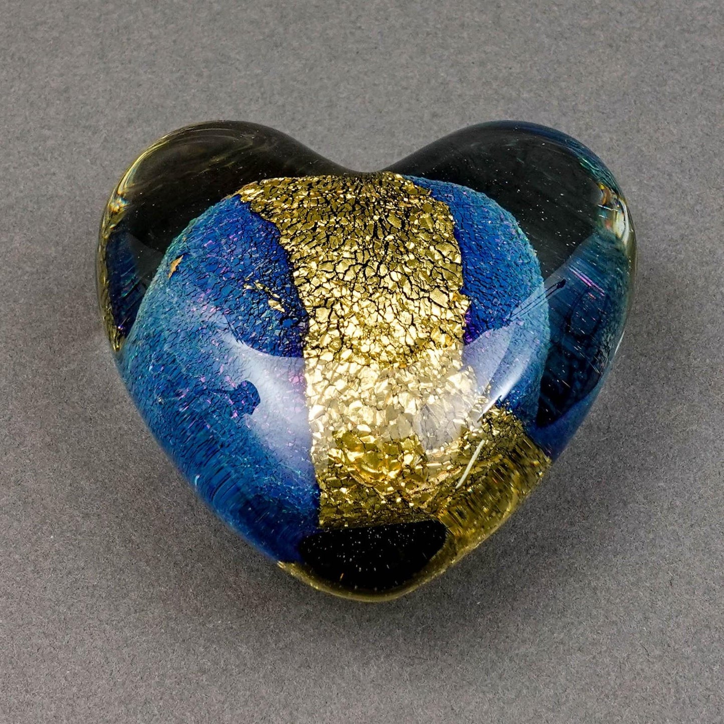 Eickholt Signed 1996 Iridescent Dichroic Gold Foil Heart Art Glass Paperweight