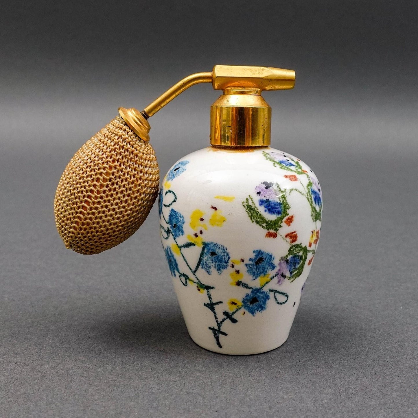 Milvia Quadrifoglio Italy Vintage Painted Pottery Perfume Atomizer Bottle (Read)