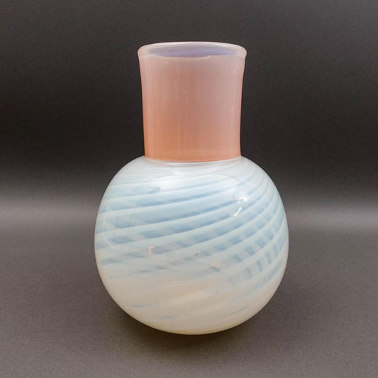 Laslo For Mikasa Japan Vintage Pink Opal White Swirl Art Glass Vase 10 7/8"