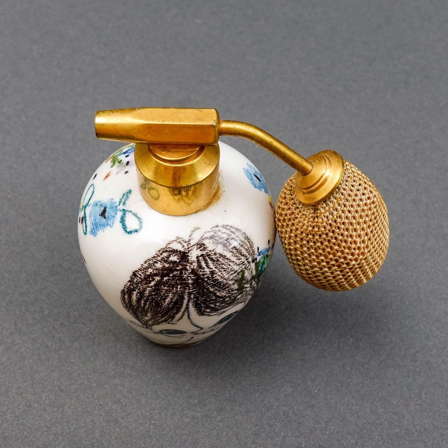 Milvia Quadrifoglio Italy Vintage Painted Pottery Perfume Atomizer Bottle (Read)