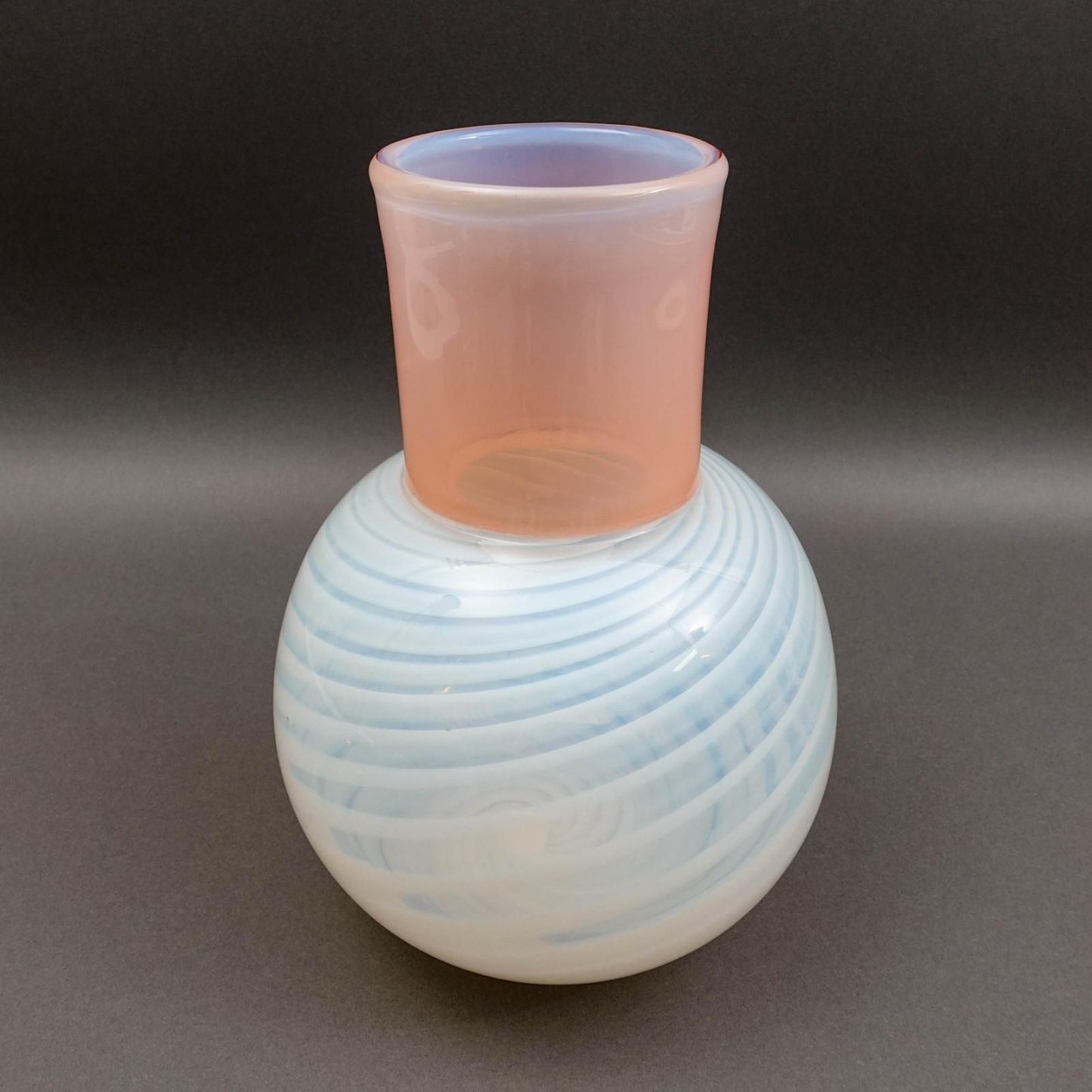 Laslo For Mikasa Japan Vintage Pink Opal White Swirl Art Glass Vase 10 7/8"