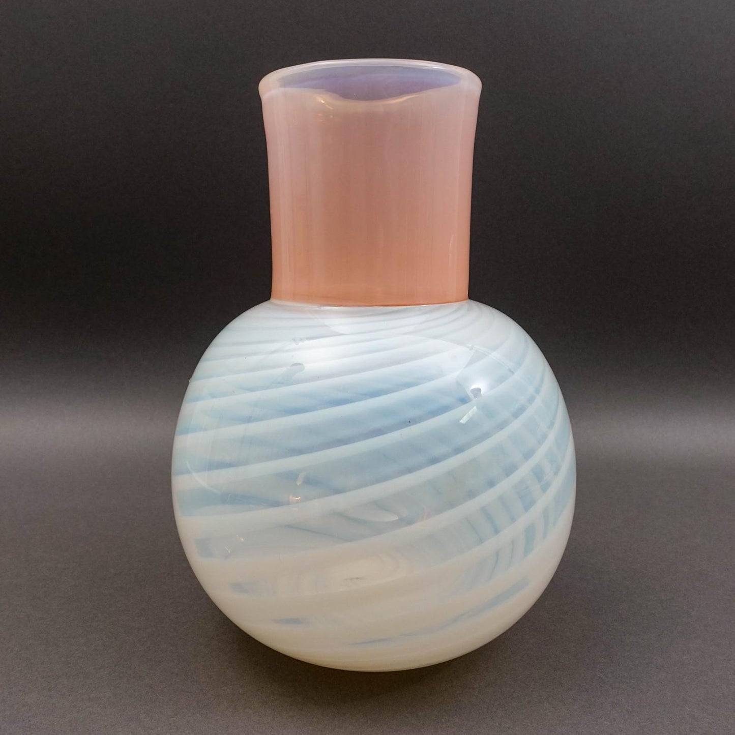 Laslo For Mikasa Japan Vintage Pink Opal White Swirl Art Glass Vase 10 7/8"