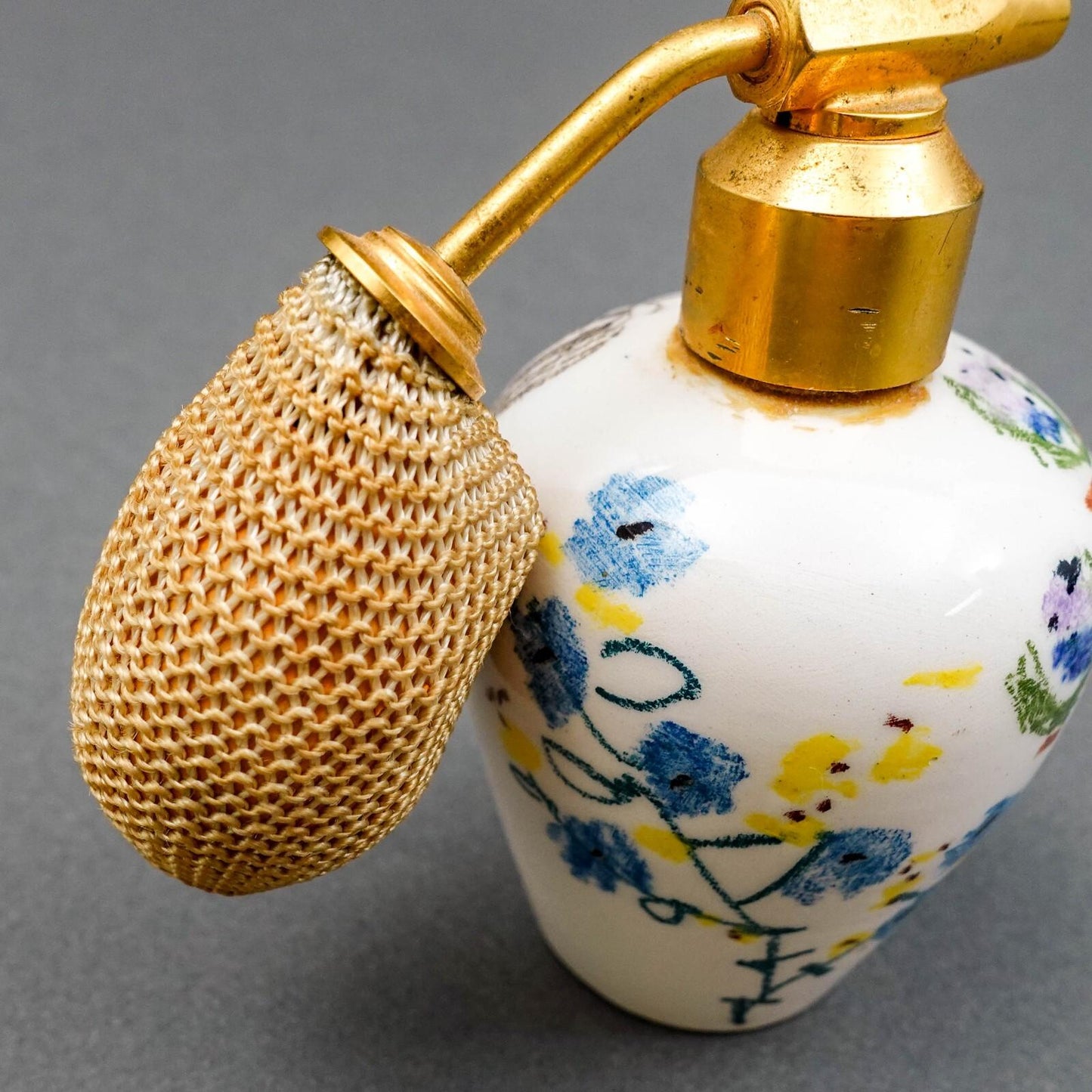Milvia Quadrifoglio Italy Vintage Painted Pottery Perfume Atomizer Bottle (Read)