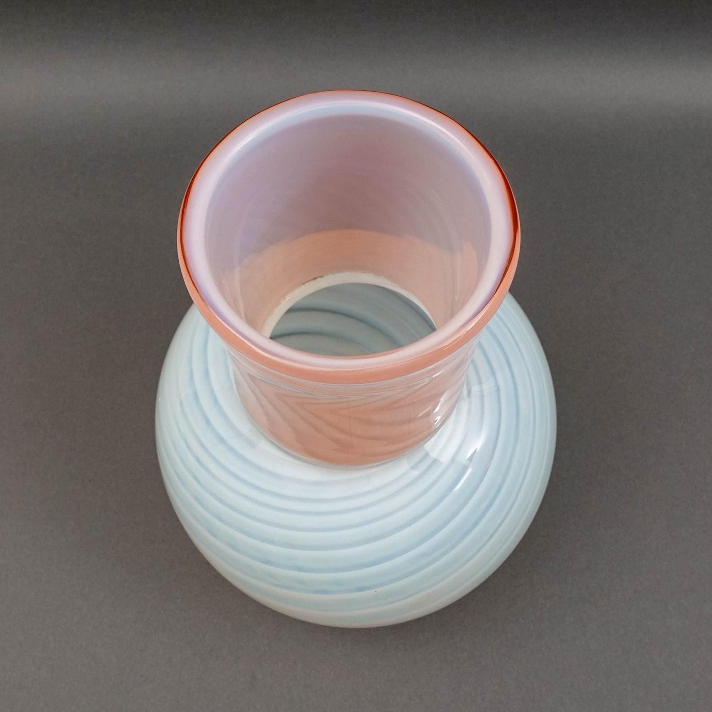 Laslo For Mikasa Japan Vintage Pink Opal White Swirl Art Glass Vase 10 7/8"