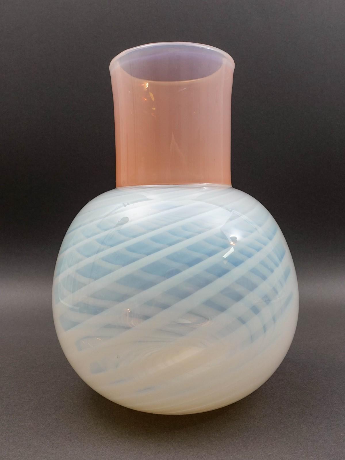 Laslo For Mikasa Japan Vintage Pink Opal White Swirl Art Glass Vase 10 7/8"