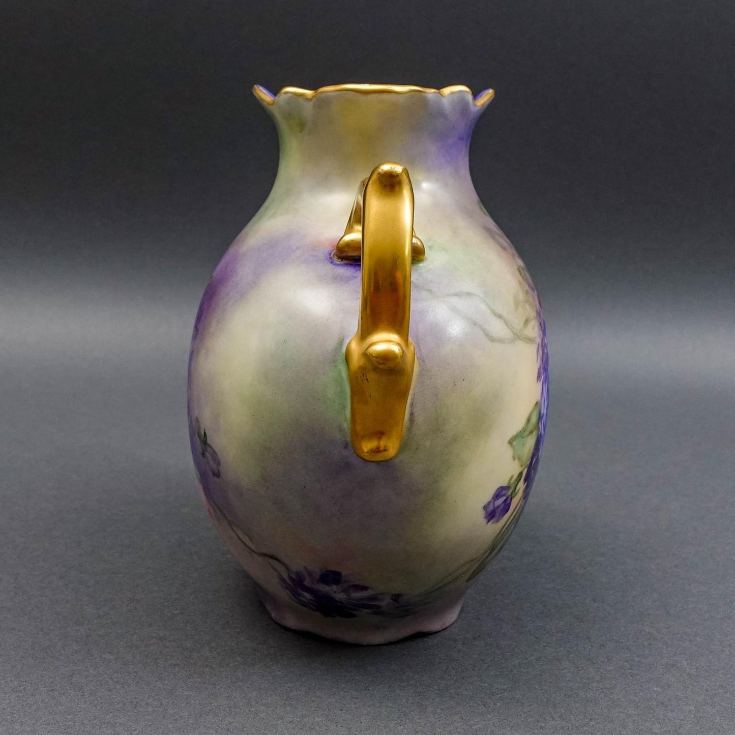 P.H. Leonard Vienna Austria Antique 1909 Hand Painted Floral Handled Pillow Vase