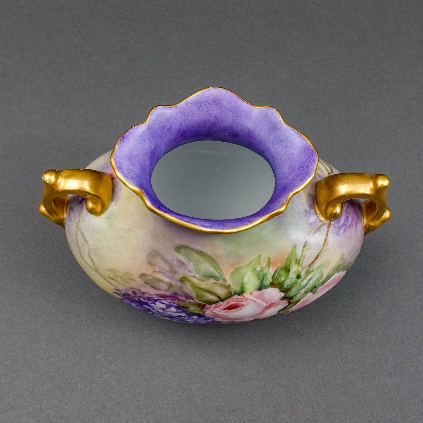 P.H. Leonard Vienna Austria Antique 1909 Hand Painted Floral Handled Pillow Vase