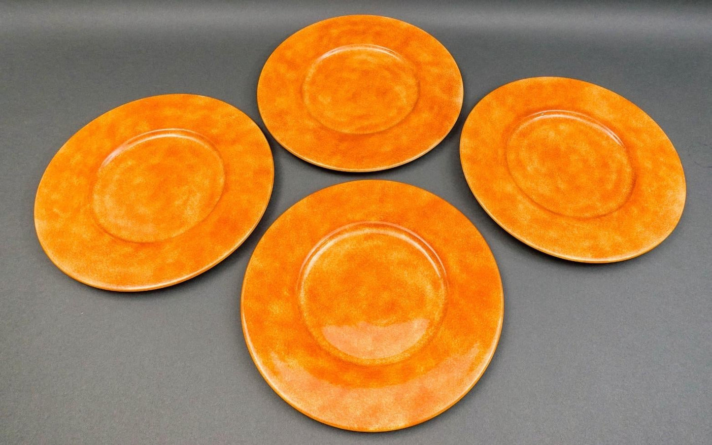 Este Italy Neiman Marcus Orange Sponge 12 7/8" Charger Service Plate Set Of 4