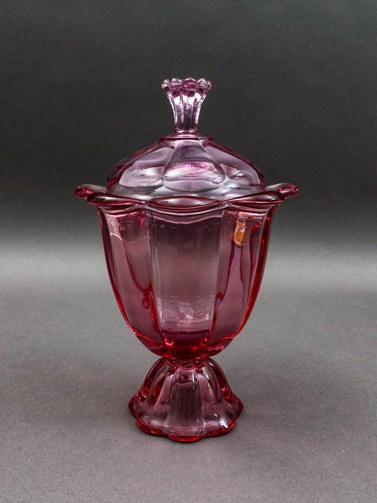 Viking Glass 1960s Vintage Pink Thistle Epic Petal Foot Lidded Candy Dish Box