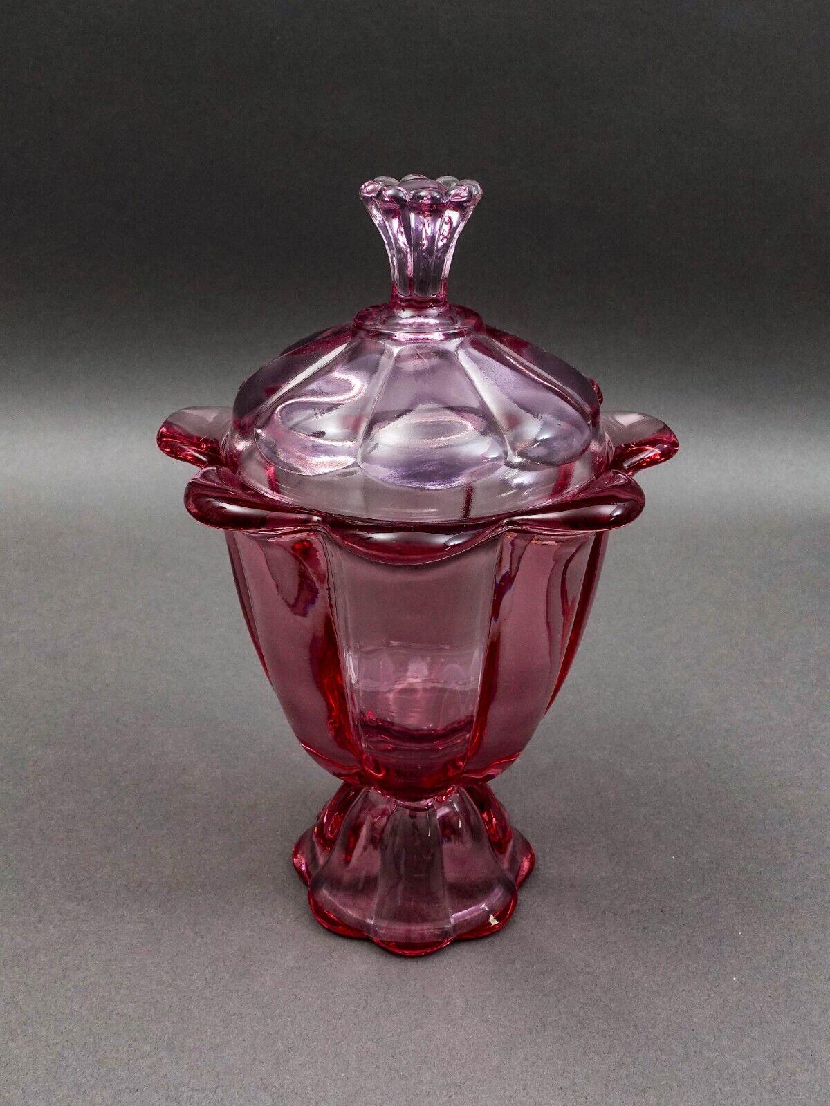 Viking Glass 1960s Vintage Pink Thistle Epic Petal Foot Lidded Candy Dish Box