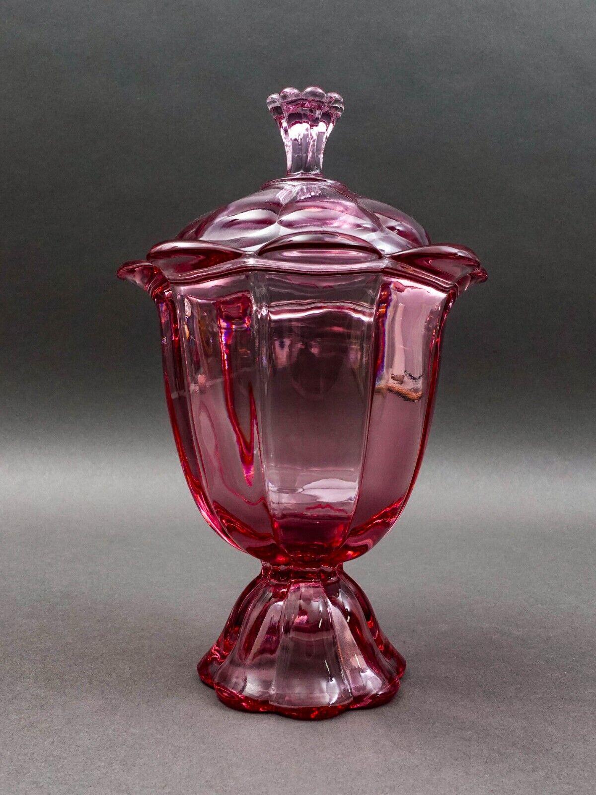 Viking Glass 1960s Vintage Pink Thistle Epic Petal Foot Lidded Candy Dish Box