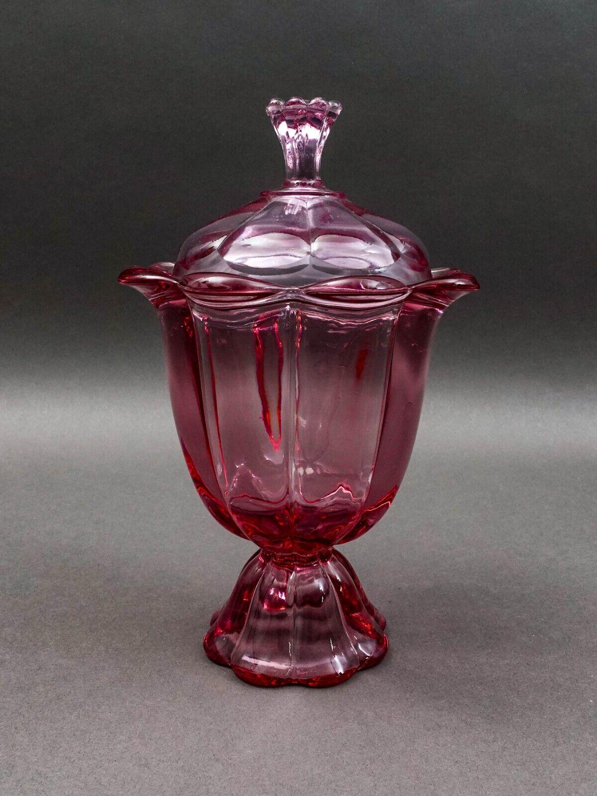 Viking Glass 1960s Vintage Pink Thistle Epic Petal Foot Lidded Candy Dish Box