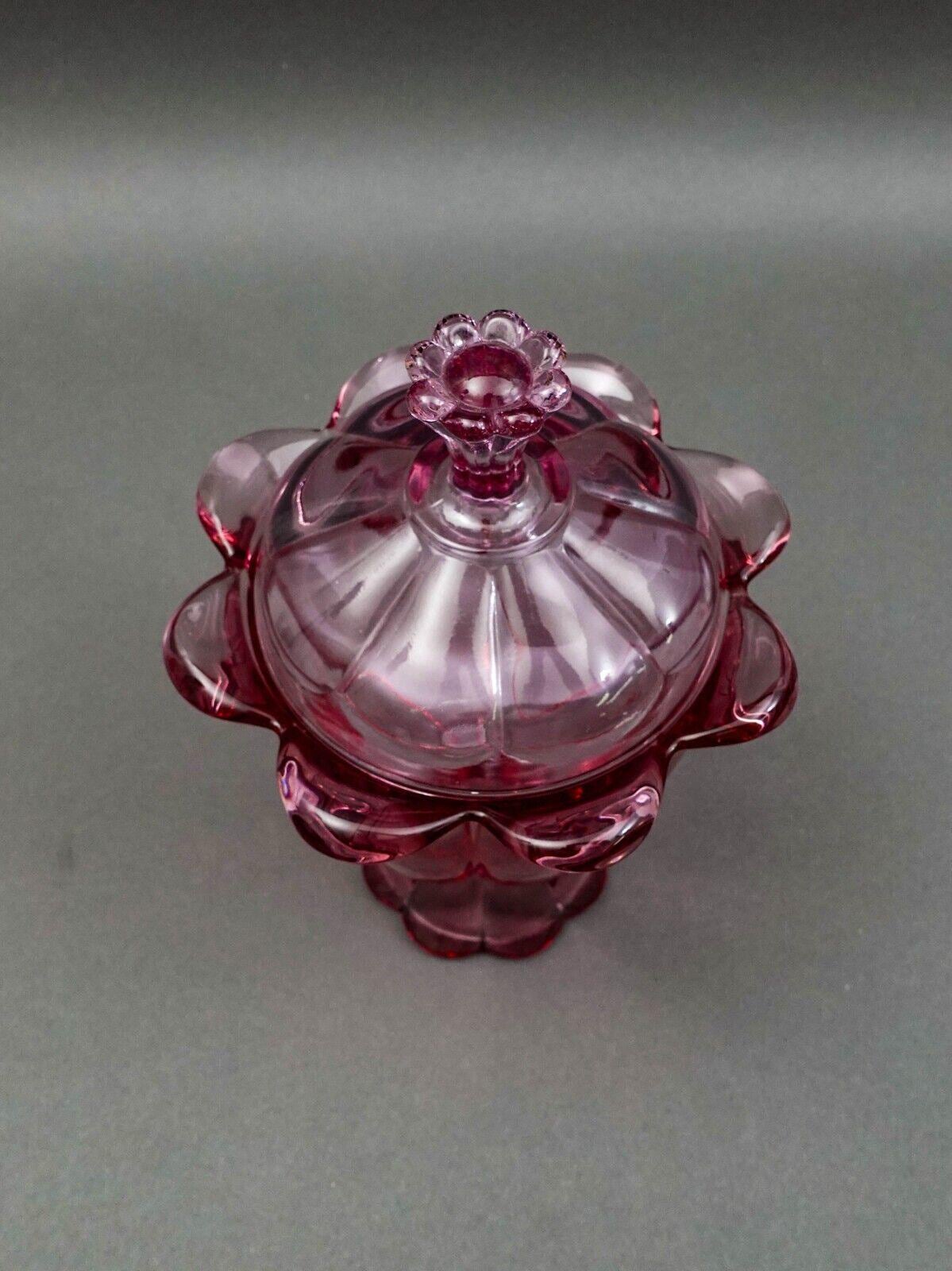 Viking Glass 1960s Vintage Pink Thistle Epic Petal Foot Lidded Candy Dish Box