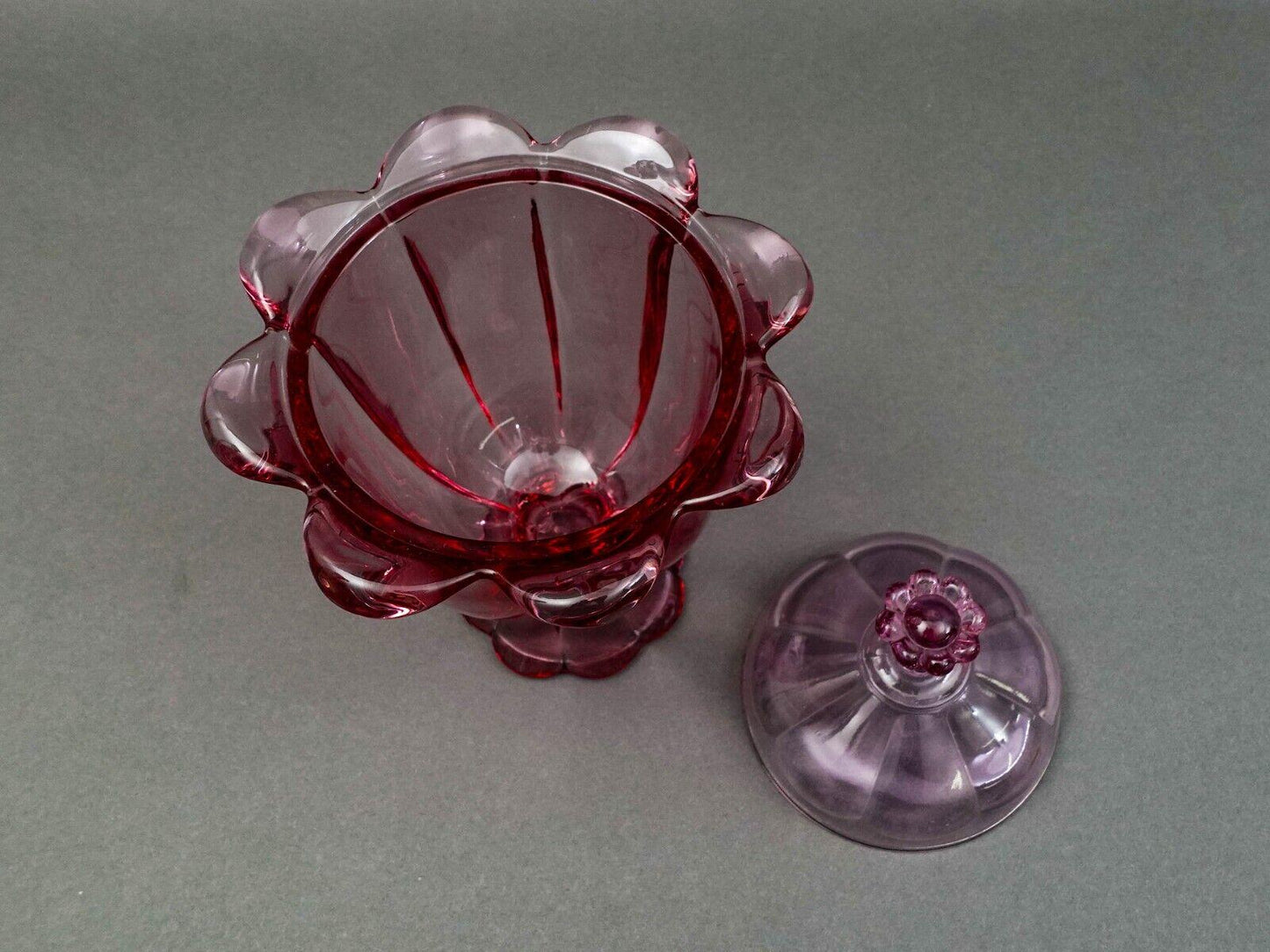 Viking Glass 1960s Vintage Pink Thistle Epic Petal Foot Lidded Candy Dish Box