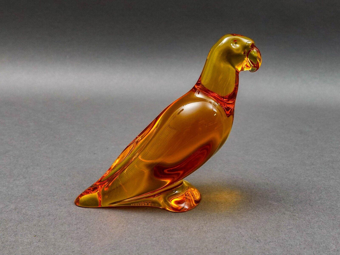 Baccarat Crystal France Signed Amber Orange Parrot Bird Figurine Paperweight