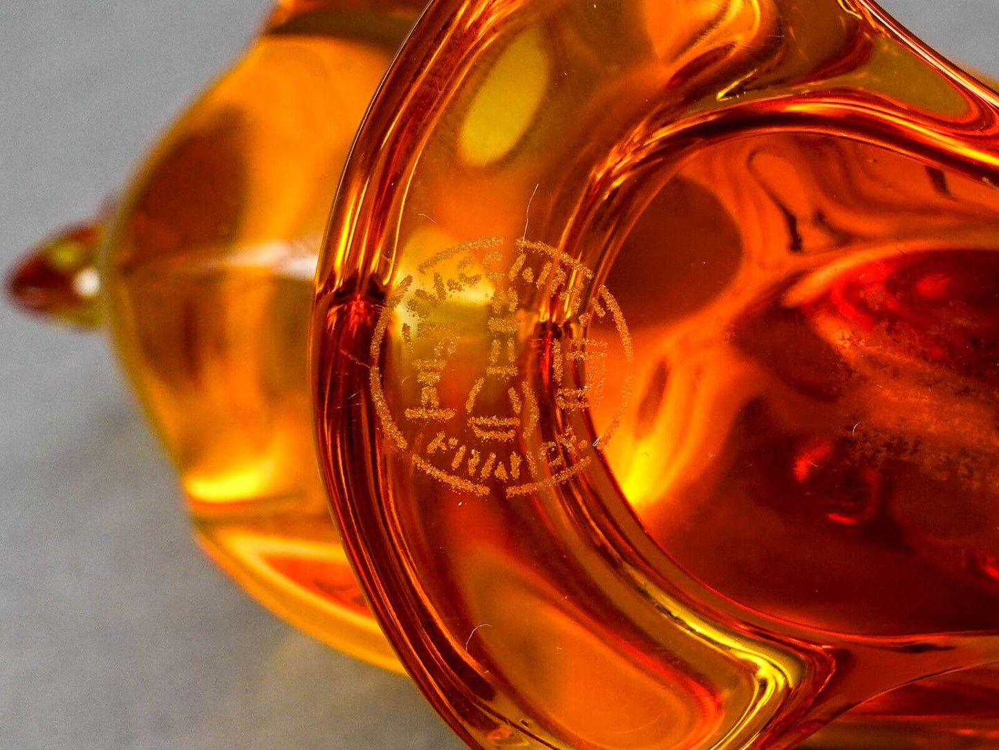 Baccarat Crystal France Signed Amber Orange Parrot Bird Figurine Paperweight