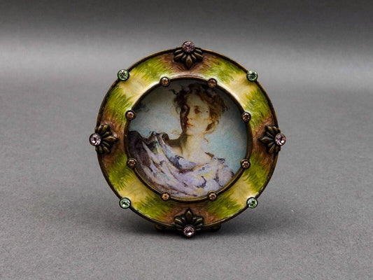 Jay Strongwater Swarovski Crystals Enameled Round MIni Photo Picture Frame 3"