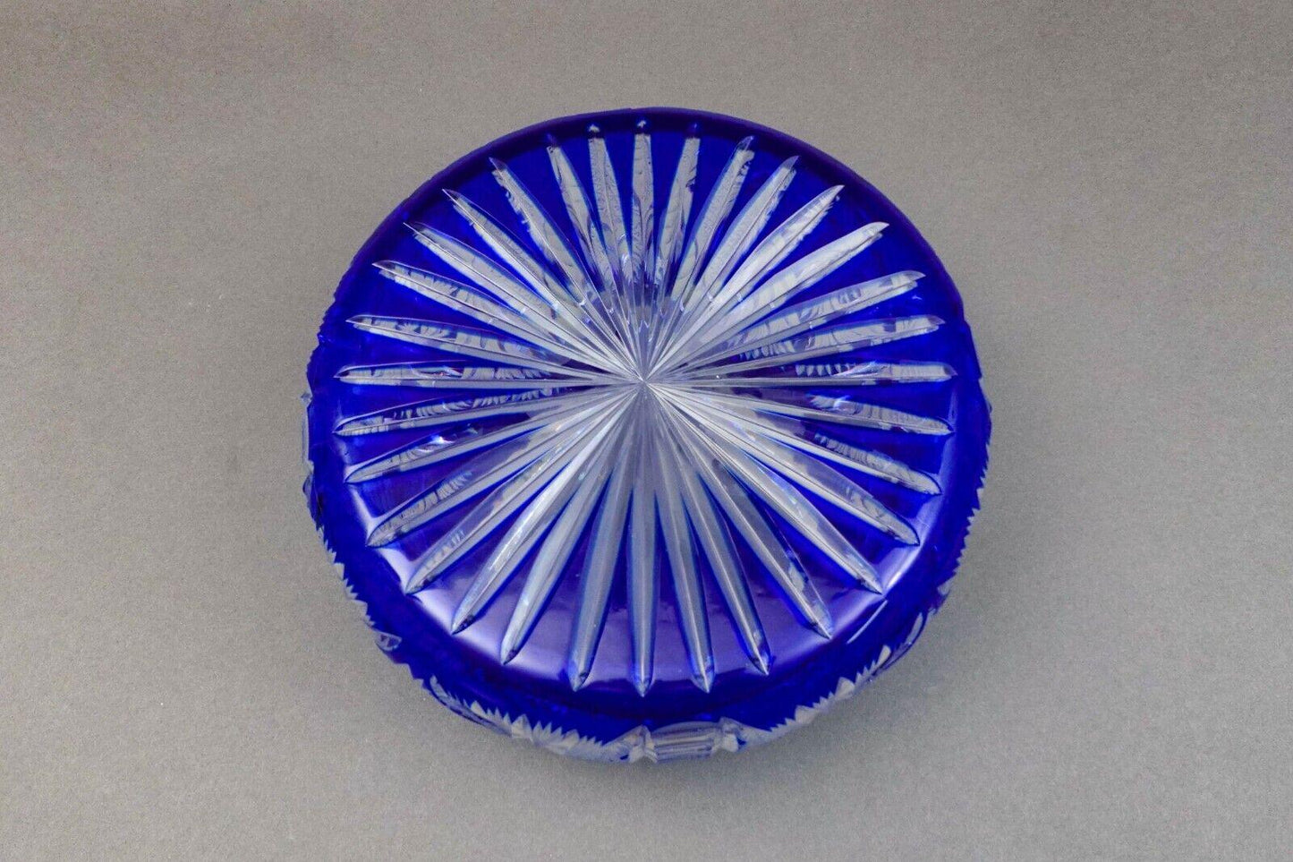 Czech Bohemian Cobalt Blue Cut to Clear Crystal Round Centerpiece Bowl