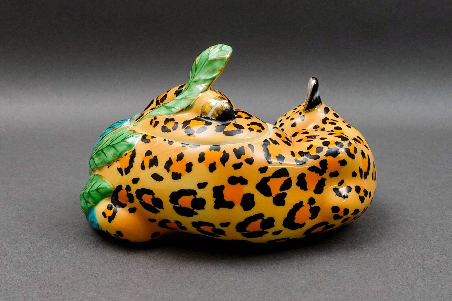Lynn Chase Designs Jaguar Jungle Porcelain Covered Jar Candy Nut Dish NWT