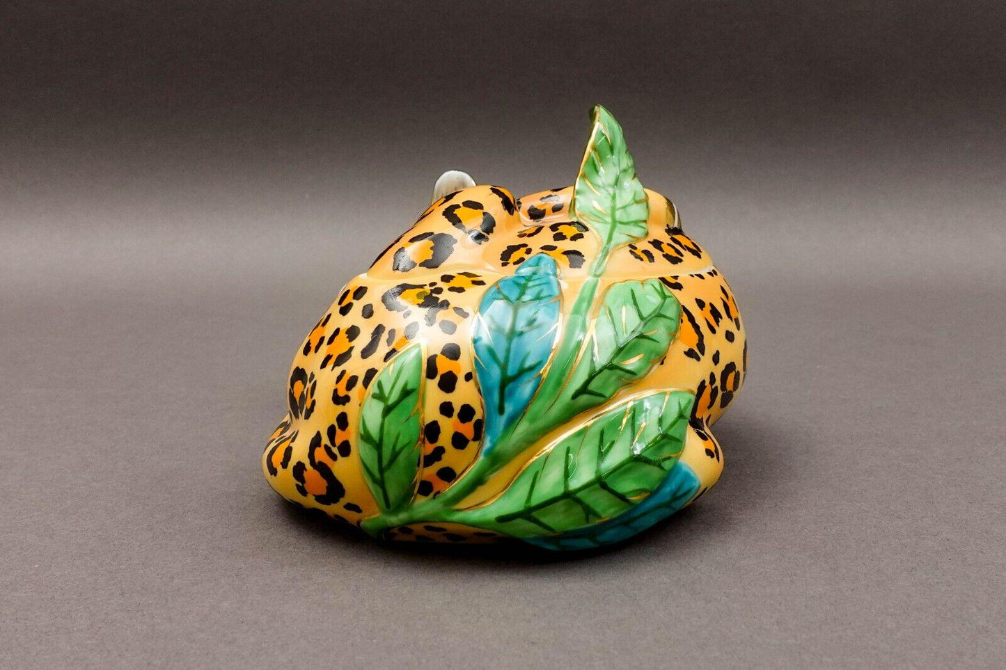 Lynn Chase Designs Jaguar Jungle Porcelain Covered Jar Candy Nut Dish NWT