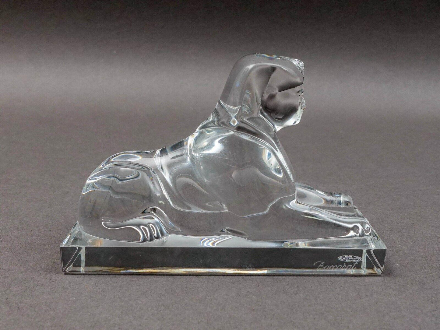 Baccarat France Signed Crystal Sphinx Art Glass Paperweight Figurine Sculpture