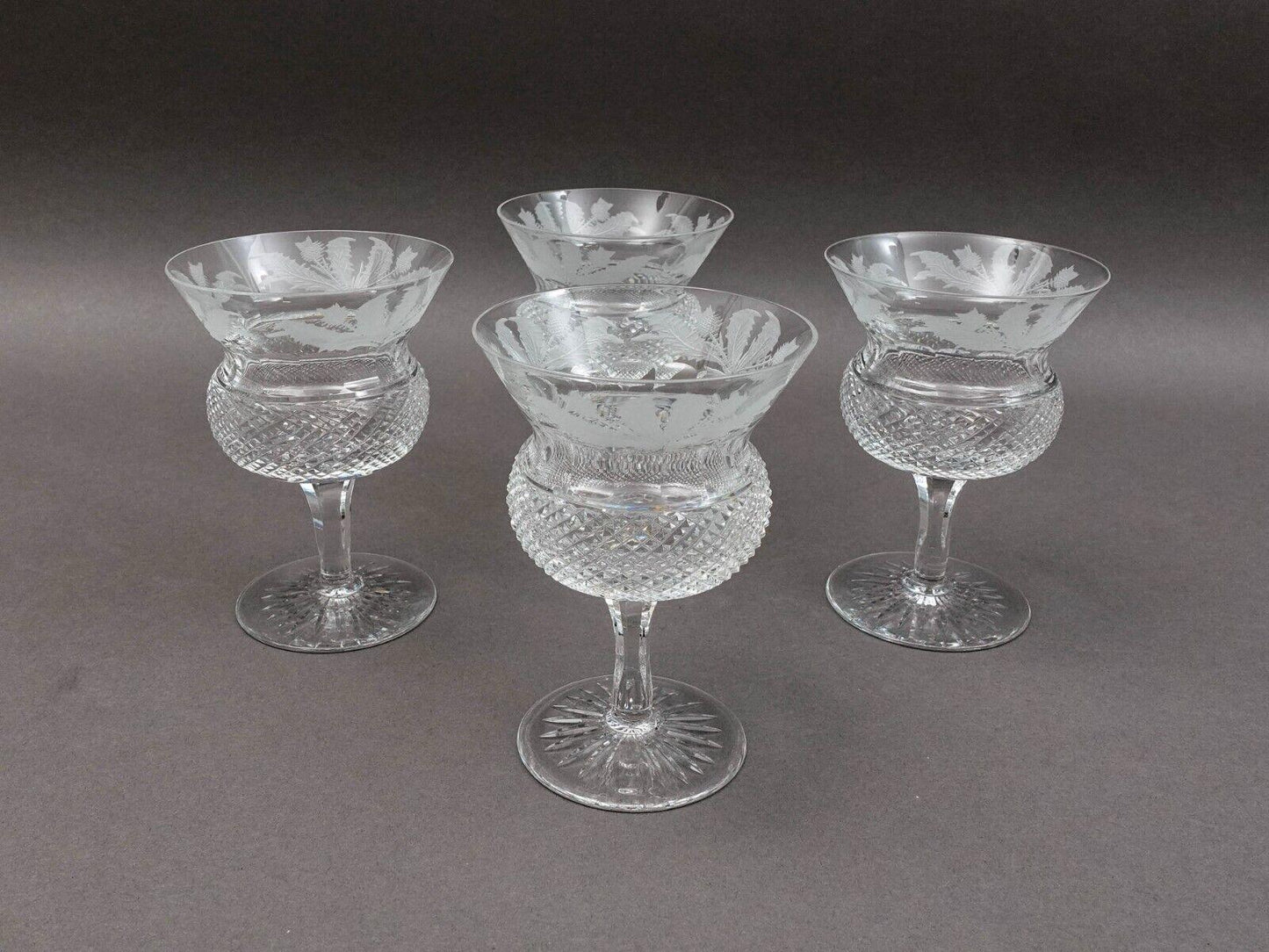 Edinburgh Crystal Scotland Thistle 4 7/8" Champagne Sherbet Glasses Set Of 4