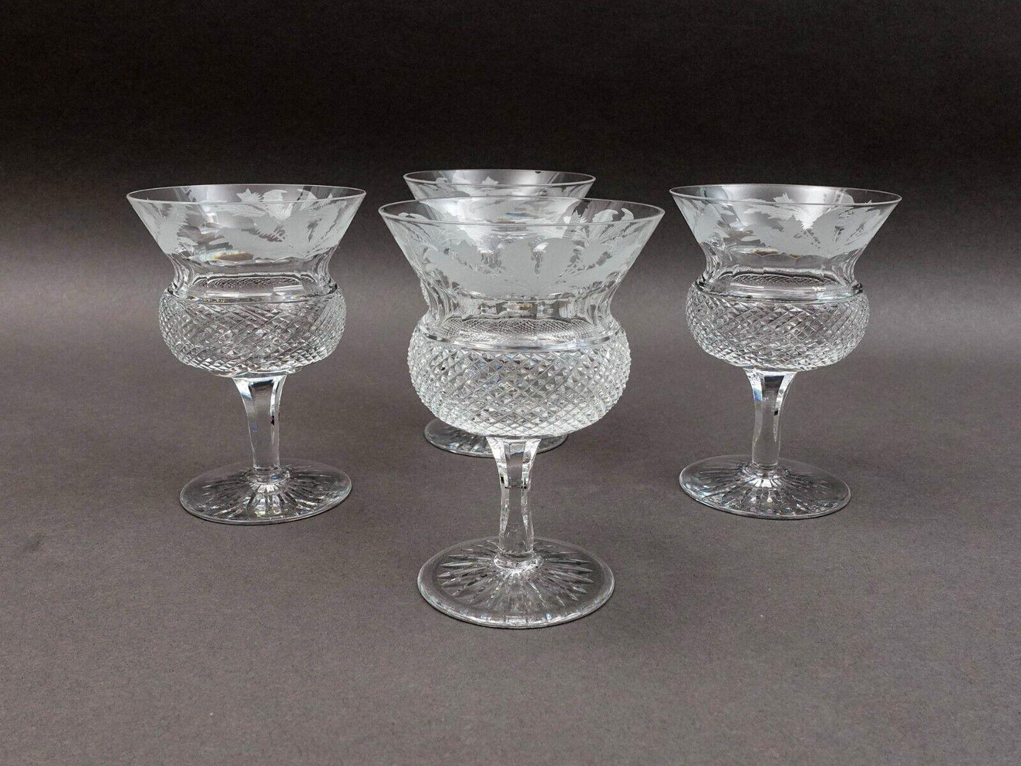 Edinburgh Crystal Scotland Thistle 4 7/8" Champagne Sherbet Glasses Set Of 4