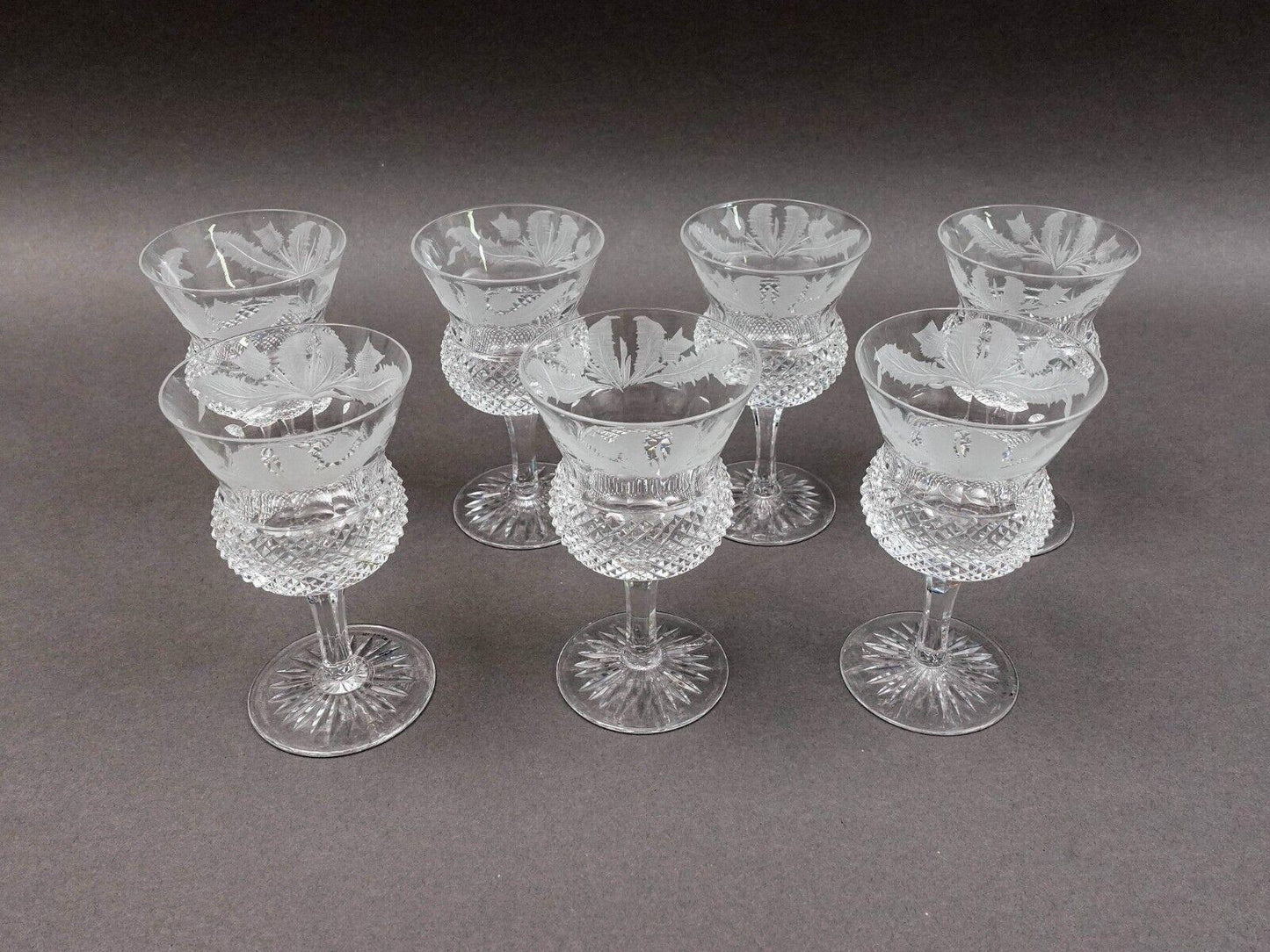 Edinburgh Crystal Scotland Thistle 4 1/4" Sherry Glasses Set Of 5