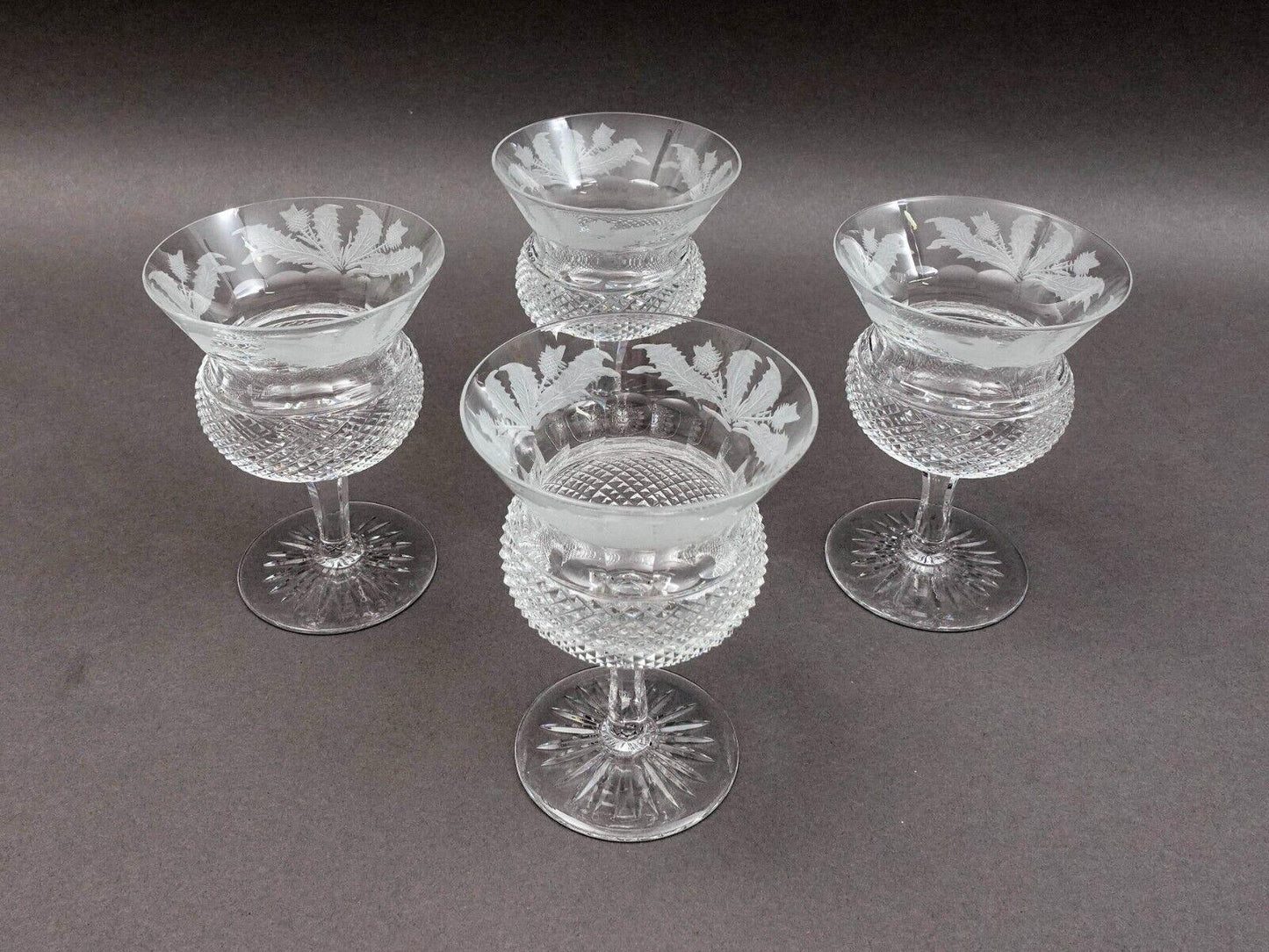 Edinburgh Crystal Scotland Thistle 4 7/8" Champagne Sherbet Glasses Set Of 4