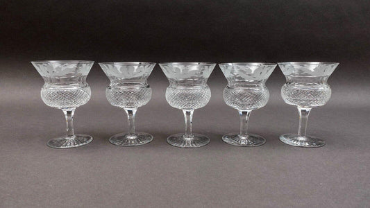 Edinburgh Crystal Scotland Thistle 4 7/8" Champagne Sherbet Glasses Set Of 5