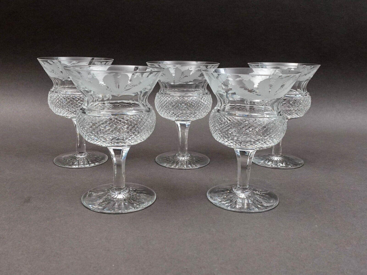 Edinburgh Crystal Scotland Thistle 4 7/8" Champagne Sherbet Glasses Set Of 5