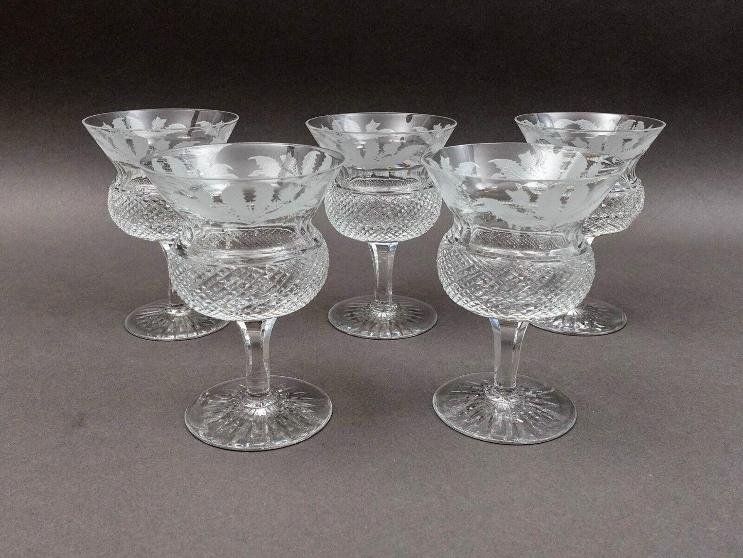 Edinburgh Crystal Scotland Thistle 4 7/8" Champagne Sherbet Glasses Set Of 5