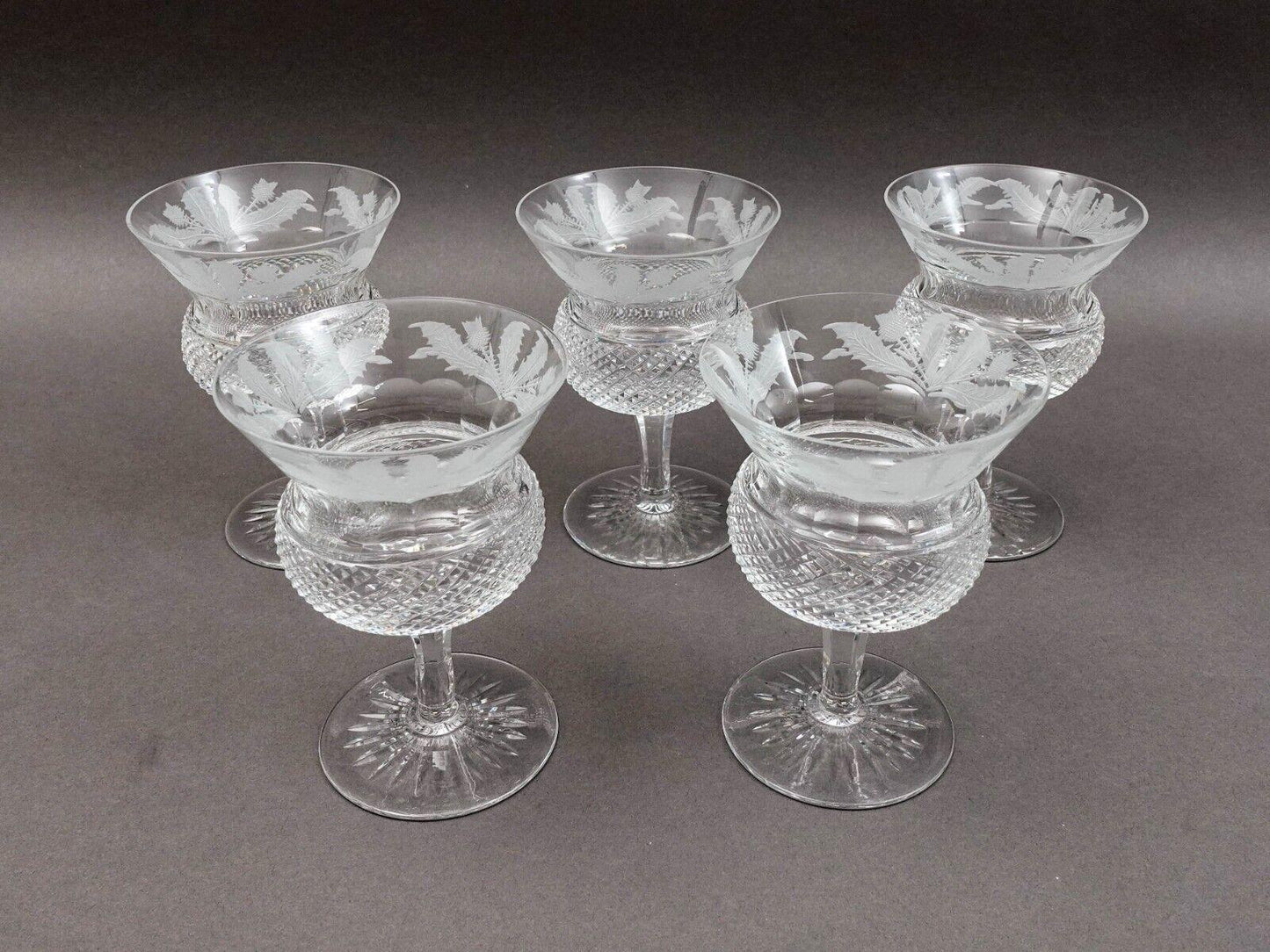 Edinburgh Crystal Scotland Thistle 4 7/8" Champagne Sherbet Glasses Set Of 5