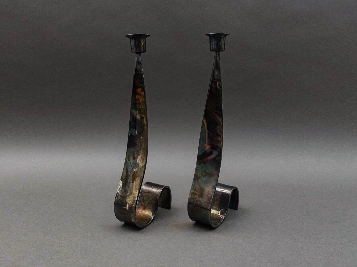 FALA Italy Guido Neist Modernist Silver Plated Candlestick Candle Holder Pair